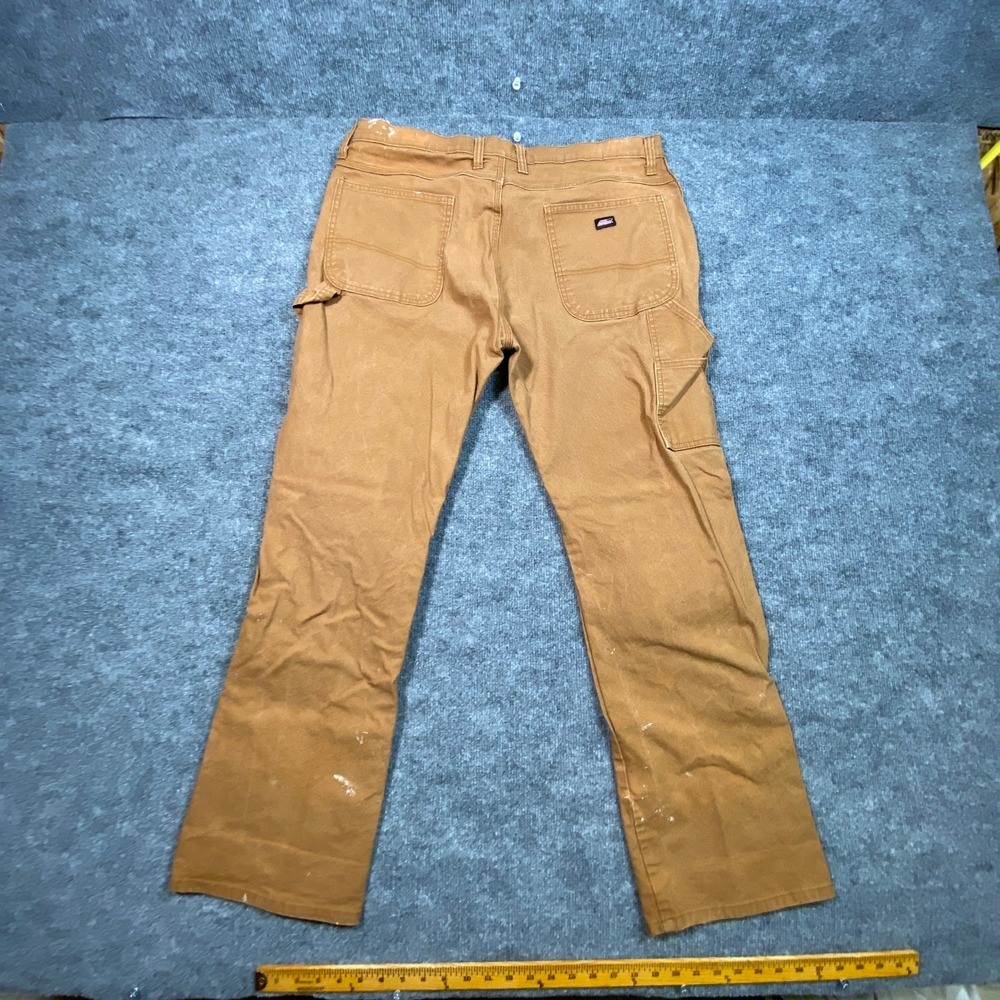 Genuine Dickies Carpenter Pants Mens 38x32 Brown Duck Canvas Paint Splatter Work